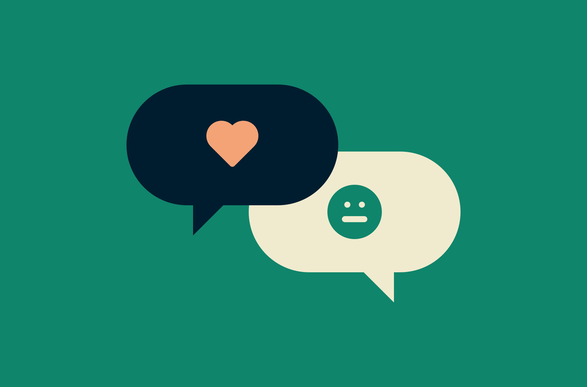 Speech bubbles with a heart and a neutral expression.