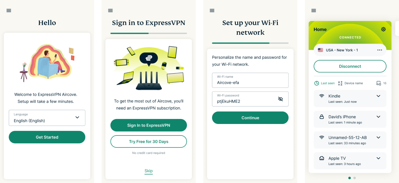 Aircove setup UX flow