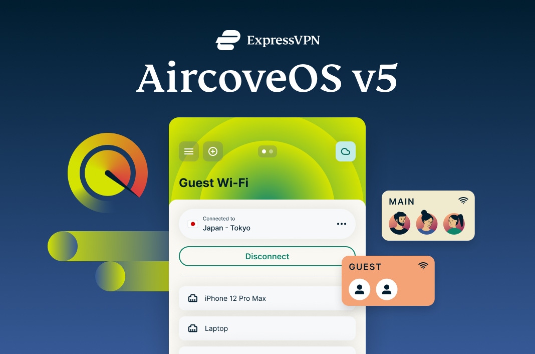 AircoveOS v5 key visual showing the guest wi-fi UI