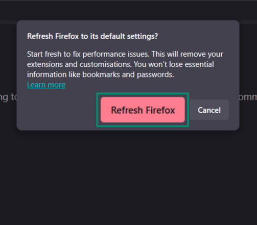 A screenshot of the Refresh Firefox button.