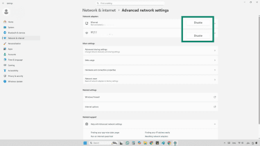 Screenshot of enable/disable option for network adapters in Windows