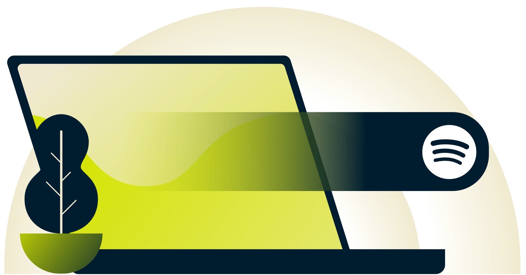 Swipe-bevægelse med Spotify-logo fra en bærbar computer.