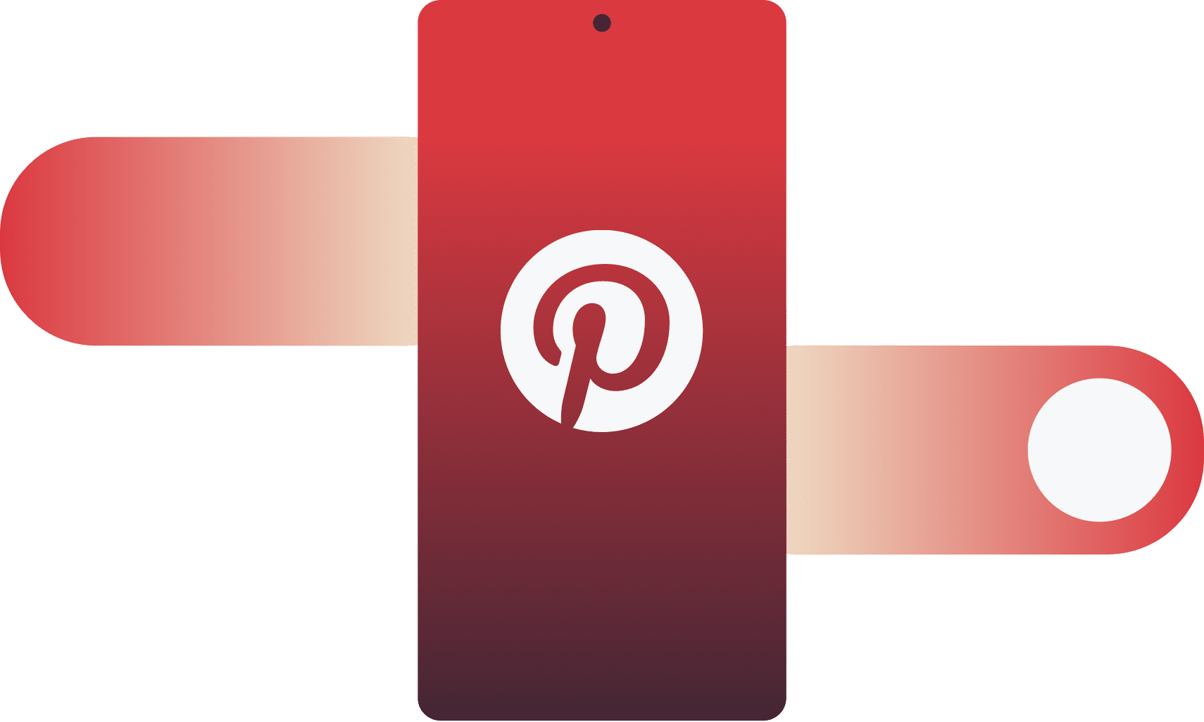 モバイルデバイス上のPinterestのロゴと、それを通過するスワイプジェスチャー。