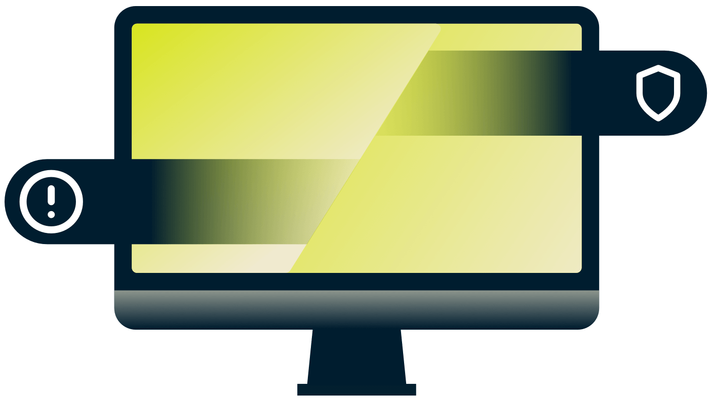 TV with exclamation and shield.