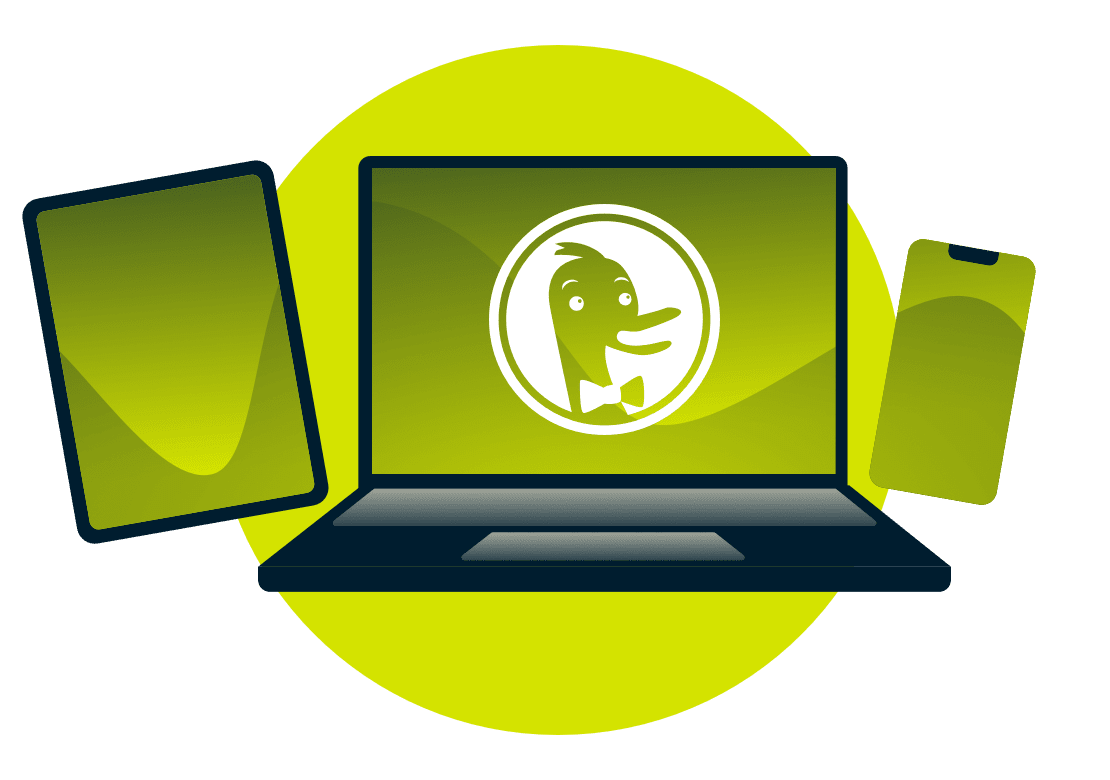 Appareils avec le logo de DuckDuckGo.