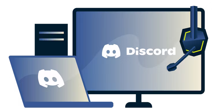 Um desktop e um laptop com o logotipo do Discord.